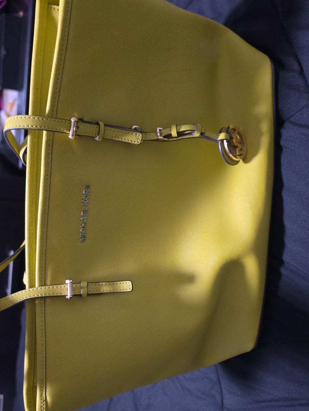 Michael Kors Lemon Yellow Saffiano Tote with Gold Hardware
